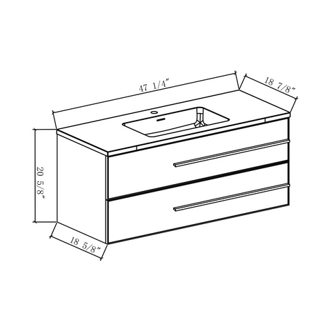 Bella 48" W Wall-Mounted White Vanity with Sink Top | LessCare