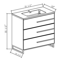36" W Freestanding White Vanity Matte Black Sand Sink Top | LessCare