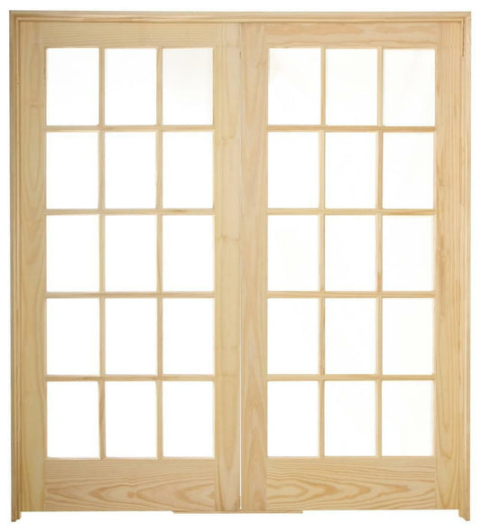 72 in x 80 in 15 Lite Pine Prehung Interior French Door