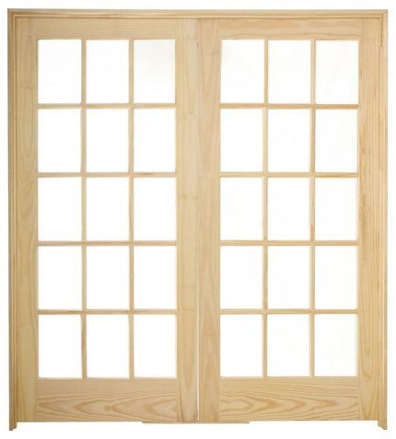 72 in x 80 in 15 Lite Pine Prehung Interior French Door