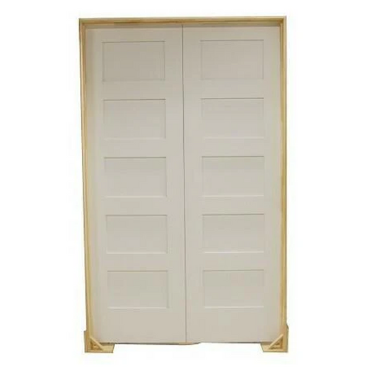 72 in. x 80 in. Shaker 5-Panel Solid Core Primed MDF Prehung Interior French Door