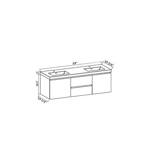 Angela 60" W Wall-Mounted Double Vanity with Double Sink Top Oak Finish | LessCare