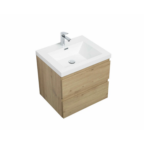 Angela 24" W Wall-Mounted Vanity with Sink Top Oak Finish | LessCare