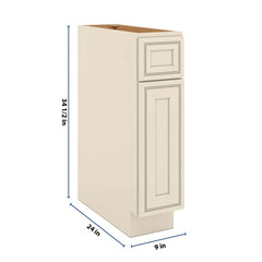 J&K Pearl Glazed H9 Single Door Standard Base Cabinet - 9" W