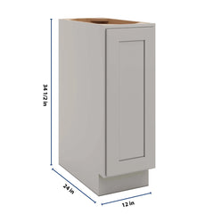 CNC Luxor Misty Grey 12" W Full Height Single Door Base Cabinet W/ 1 Pullout Shelf