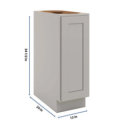 CNC Luxor 5-Piece Misty Grey 12" W Full Height Single Door Base Cabinet W/ 1 Pullout Shelf