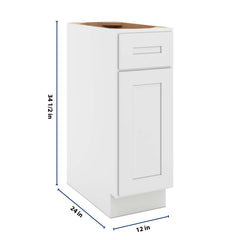 CNC Luxor 5-Piece White 12" W Single Door Base Cabinet W/ 1 Pullout Shelf