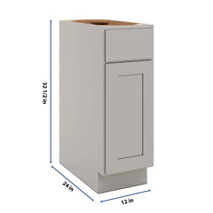 CNC Luxor Misty Grey 12" W Single Door Base Cabinet W/ 2 Pullout Shelf