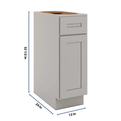 CNC Luxor 5-Piece Misty Grey 12" W Single Door Base Cabinet W/ 2 Pullout Shelf