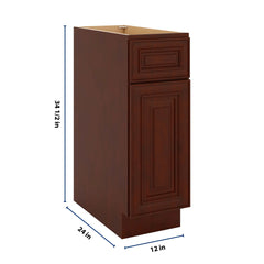J&K Mahogany J5 Single Door Standard Base Cabinet - 12" W