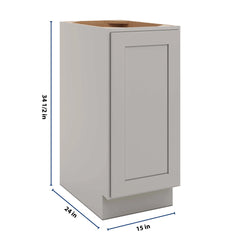 CNC Luxor Misty Grey 15" W Full Height Single Door Base Cabinet W/ 1 Pullout Shelf