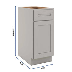 CNC Luxor 5-Piece Misty Grey 15" W Single Door Base Cabinet W/ 1 Pullout Shelf