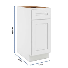 CNC Luxor 5-Piece White 15" W Single Door Base Cabinet W/ 1 Pullout Shelf