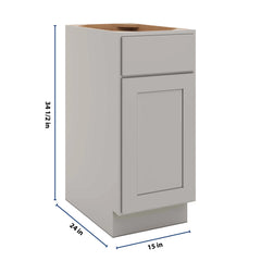 CNC Luxor Misty Grey 15" W Single Door Base Cabinet W/ 2 Pullout Shelf