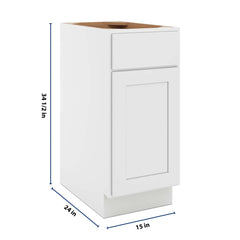 CNC Luxor White 15" W Single Door Base Cabinet W/ 2 Pullout Shelf