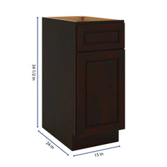 J&K Espresso K8 Single Door Standard Base Cabinet - 15" W