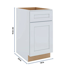 J&K White Shaker S8 Single Door Standard Base Cabinet - 18" W