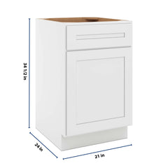 CNC Luxor 5-Piece White 21" W Single Door Base Cabinet W/ 1 Pullout Shelf