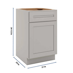 CNC Luxor 5-Piece Misty Grey 21" W Single Door Base Cabinet W/ 2 Pullout Shelf