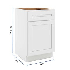 CNC Luxor 5-Piece White 21" W Single Door Base Cabinet W/ 2 Pullout Shelf