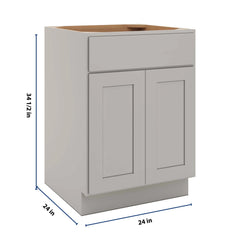CNC Luxor Misty Grey 24" W 1 Drawer Double Door Base Cabinet W/ 1 Pullout Shelf