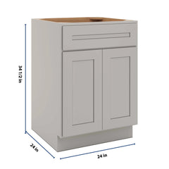 CNC Luxor 5-Piece Misty Grey 24" W 1 Drawer Double Door Base Cabinet W/ 1 Pullout Shelf