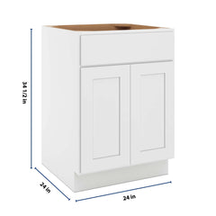 CNC Luxor White 24" W 1 Drawer Double Door Base Cabinet W/ 2 Pullout Shelf