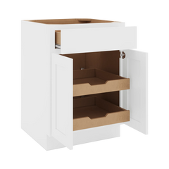 CNC Luxor White 24" W 1 Drawer Double Door Base Cabinet W/ 2 Pullout Shelf