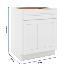 CNC Luxor 5-Piece White 27" W 1 Drawer Double Door Base Cabinet W/ 1 Pullout Shelf
