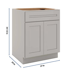 CNC Luxor 5-Piece Misty Grey 27" W 1 Drawer Double Door Base Cabinet W/ 2 Pullout Shelf