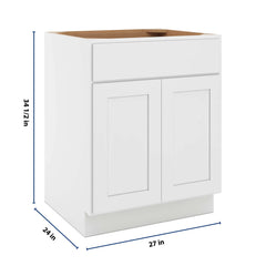 CNC Luxor White 27" W 1 Drawer Double Door Base Cabinet W/ 2 Pullout Shelf