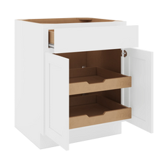 CNC Luxor White 27" W 1 Drawer Double Door Base Cabinet W/ 2 Pullout Shelf