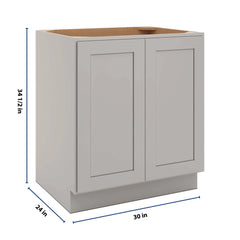 CNC Luxor 5-Piece Misty Grey 30" W Full Height Double Door Base Cabinet W/ 1 Pullout Shelf