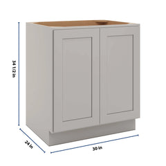 CNC Luxor 5-Piece Misty Grey 30" W Full Height Double Door Base Cabinet W/ 2 Pullout Shelf