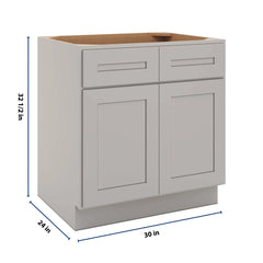 CNC Luxor 5-Piece Misty Grey 30" W X 32 1/2" H Double Door 2 Drawer Base Cabinet