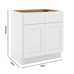 CNC Luxor White 30" W X 32 1/2" H Double Door 2 Drawer Base Cabinet