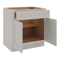 CNC Luxor 5-Piece Misty Grey 30" W X 32 1/2" H Double Door 2 Drawer Base Cabinet