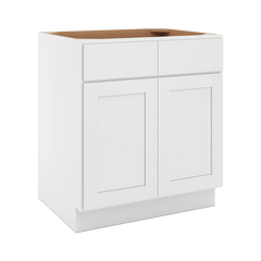 CNC Luxor White 30" W 2 Drawer Double Door Base Cabinet W/ 1 Pullout Shelf