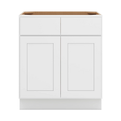 CNC Luxor White 30" W 2 Drawer Double Door Base Cabinet W/ 1 Pullout Shelf
