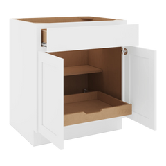 CNC Luxor White 30" W 2 Drawer Double Door Base Cabinet W/ 1 Pullout Shelf