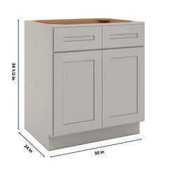 CNC Luxor 5-Piece Misty Grey 30" W 2 Drawer Double Door Base Cabinet W/ 2 Pullout Shelf