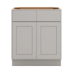 CNC Luxor Misty Grey 30" W 2 Drawer Double Door Base Cabinet W/ 2 Pullout Shelf