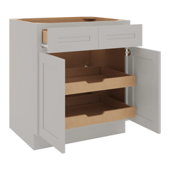 CNC Luxor 5-Piece Misty Grey 30" W 2 Drawer Double Door Base Cabinet W/ 2 Pullout Shelf
