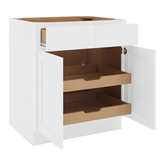 CNC Luxor White 30" W 2 Drawer Double Door Base Cabinet W/ 2 Pullout Shelf