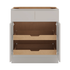 CNC Luxor Misty Grey 30" W 2 Drawer Double Door Base Cabinet W/ 2 Pullout Shelf