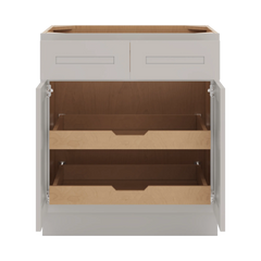CNC Luxor 5-Piece Misty Grey 30" W 2 Drawer Double Door Base Cabinet W/ 2 Pullout Shelf