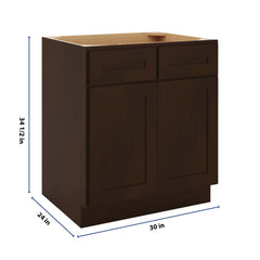 CNC Luxor Espresso 30" W 2 Drawer Double Door Base Cabinet