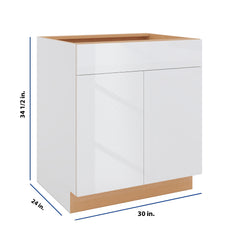 Modernform Cabinet Gloss White 30" W X 34 1/2" H X 24" D Double Door Base Cabinet