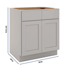 CNC Luxor Misty Grey 30" W 2 Drawer Double Door Base Cabinet