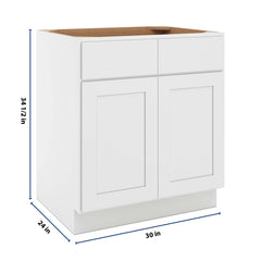 CNC Luxor White 30" W 2 Drawer Double Door Base Cabinet